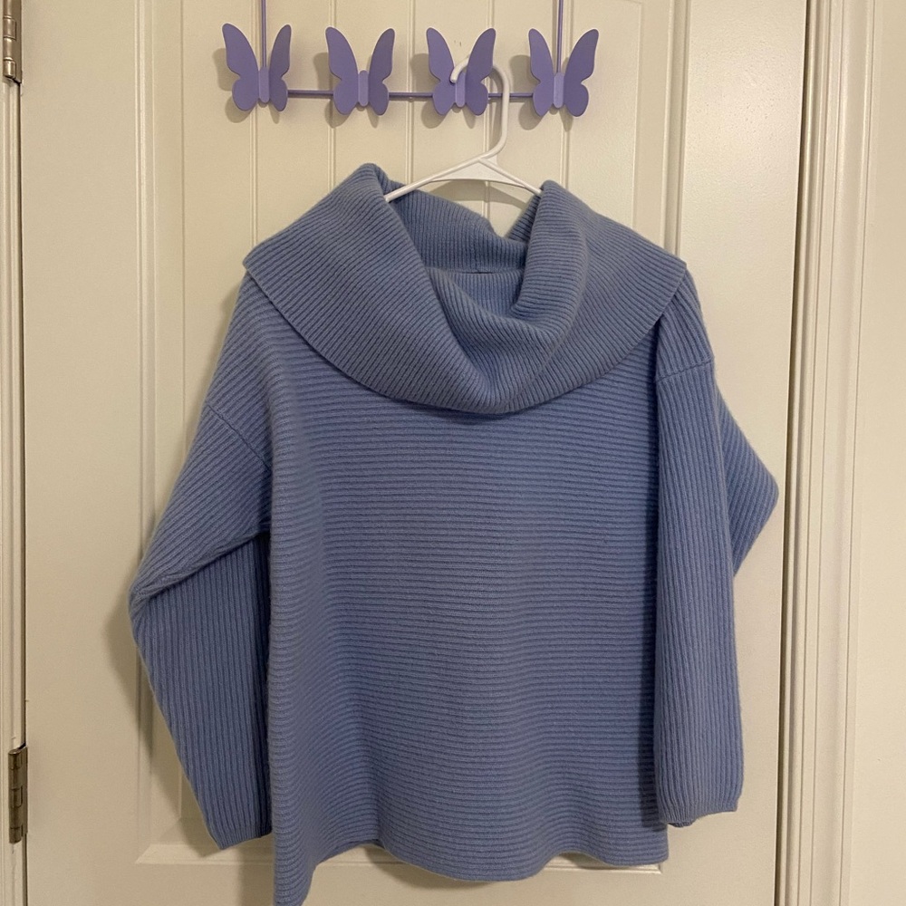 August Silk Knits women’s baby blue thick knit cowl neck sweater large‎